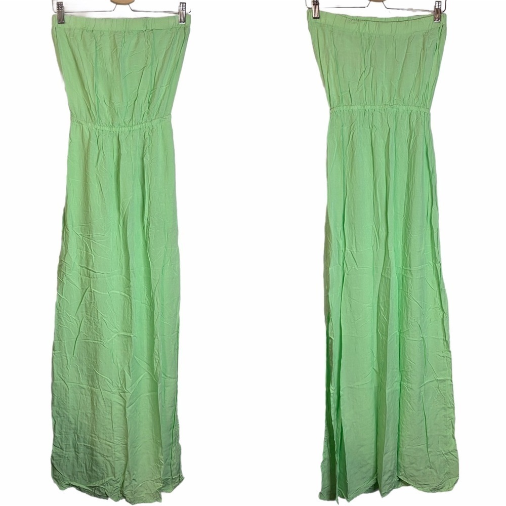 Splendid Strapless Maxi Dress Green Mint Side Slit XS Extra Small
